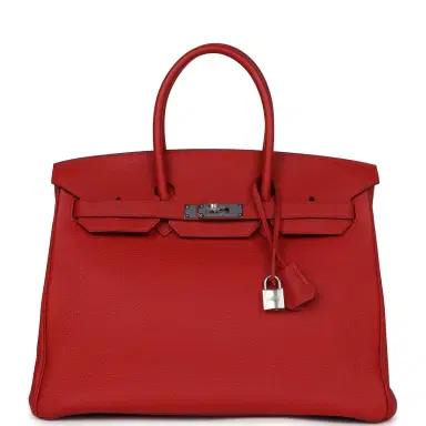 HERMÈS Pre-owned Hermes Birkin 35 Rouge Casaque Togo Palladium Hardware | Thumbnail 1 HERMÈS Pre-owned Hermes Birkin 35 Rouge Casaque Togo Palladium Hardware | Thumbnail 1
