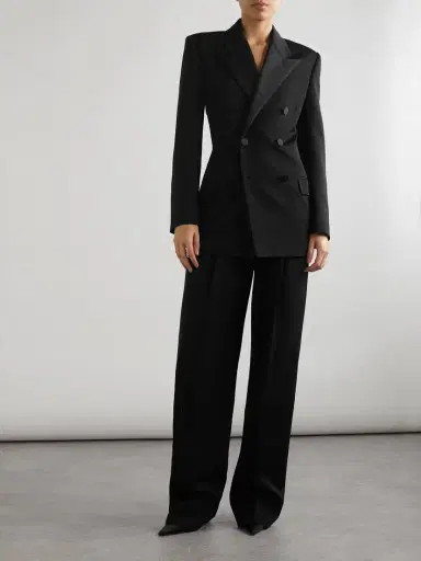 Saint Laurent Double-breasted Twill-trimmed Grain De Poudre Wool Blazer | Thumbnail 2 Saint Laurent Double-breasted Twill-trimmed Grain De Poudre Wool Blazer | Thumbnail 2