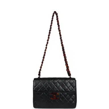 Chanel Vintage Chanel Jumbo Single Flap Bag Black Lambskin Tortoiseshell Hardware | Thumbnail 7 Chanel Vintage Chanel Jumbo Single Flap Bag Black Lambskin Tortoiseshell Hardware | Thumbnail 7