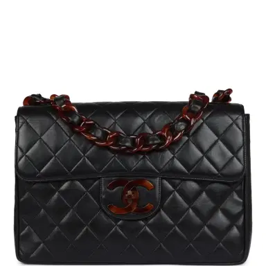 Chanel Vintage Chanel Jumbo Single Flap Bag Black Lambskin Tortoiseshell Hardware | Thumbnail 1 Chanel Vintage Chanel Jumbo Single Flap Bag Black Lambskin Tortoiseshell Hardware | Thumbnail 1
