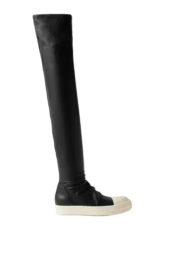 Rick Owens Rubber-trimmed Leather Over-the-knee Boots | Thumbnail 1 Rick Owens Rubber-trimmed Leather Over-the-knee Boots | Thumbnail 1