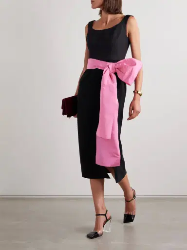 Carolina Herrera Belted Silk-faille And Crepe Midi Dress | Thumbnail 2 Carolina Herrera Belted Silk-faille And Crepe Midi Dress | Thumbnail 2