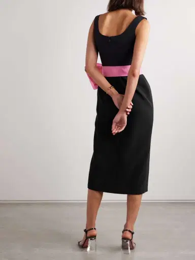 Carolina Herrera Belted Silk-faille And Crepe Midi Dress | Thumbnail 3 Carolina Herrera Belted Silk-faille And Crepe Midi Dress | Thumbnail 3