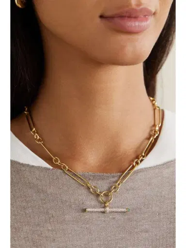Lucy Delius Trombone T-bar Rhodium-plated 14-karat Recycled Gold, Diamond And Emerald Necklace | Thumbnail 2 Lucy Delius Trombone T-bar Rhodium-plated 14-karat Recycled Gold, Diamond And Emerald Necklace | Thumbnail 2