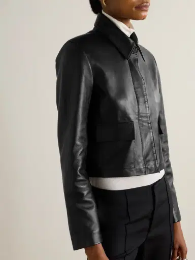 Nour Hammour Bleeker Cropped Paneled Leather Jacket | Thumbnail 3 Nour Hammour Bleeker Cropped Paneled Leather Jacket | Thumbnail 3