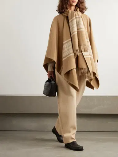 Loro Piana Daisy Fringed Scarf-detailed Striped Brushed Cashmere Cape | Thumbnail 2 Loro Piana Daisy Fringed Scarf-detailed Striped Brushed Cashmere Cape | Thumbnail 2