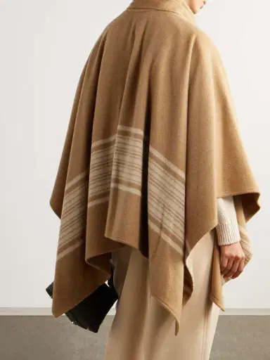 Loro Piana Daisy Fringed Scarf-detailed Striped Brushed Cashmere Cape | Thumbnail 3 Loro Piana Daisy Fringed Scarf-detailed Striped Brushed Cashmere Cape | Thumbnail 3