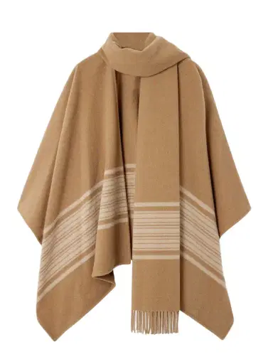 Loro Piana Daisy Fringed Scarf-detailed Striped Brushed Cashmere Cape | Thumbnail 1 Loro Piana Daisy Fringed Scarf-detailed Striped Brushed Cashmere Cape | Thumbnail 1