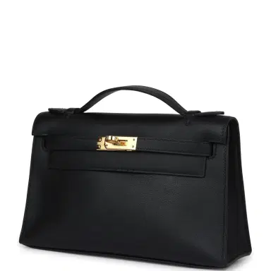 HERMÈS Hermes Kelly Pochette Black Swift Gold Hardware | Thumbnail 3 HERMÈS Hermes Kelly Pochette Black Swift Gold Hardware | Thumbnail 3