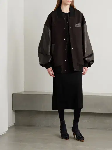 Khaite Spencer Wool-blend Felt And Leather Bomber Jacket | Thumbnail 2 Khaite Spencer Wool-blend Felt And Leather Bomber Jacket | Thumbnail 2
