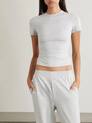 Skims Stretch-cotton Jersey T-shirt - Light Heather Grey | Thumbnail 3 Skims Stretch-cotton Jersey T-shirt - Light Heather Grey | Thumbnail 3