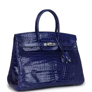 HERMÈS Pre-owned Hermes Birkin 35 Bleu Electric Shiny Porosus Crocodile Palladium Hardware | Thumbnail 2 HERMÈS Pre-owned Hermes Birkin 35 Bleu Electric Shiny Porosus Crocodile Palladium Hardware | Thumbnail 2