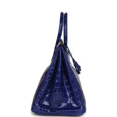 HERMÈS Pre-owned Hermes Birkin 35 Bleu Electric Shiny Porosus Crocodile Palladium Hardware | Thumbnail 3 HERMÈS Pre-owned Hermes Birkin 35 Bleu Electric Shiny Porosus Crocodile Palladium Hardware | Thumbnail 3