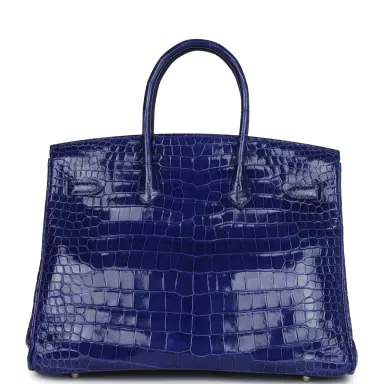 HERMÈS Pre-owned Hermes Birkin 35 Bleu Electric Shiny Porosus Crocodile Palladium Hardware | Thumbnail 4 HERMÈS Pre-owned Hermes Birkin 35 Bleu Electric Shiny Porosus Crocodile Palladium Hardware | Thumbnail 4