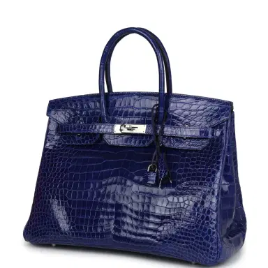 HERMÈS Pre-owned Hermes Birkin 35 Bleu Electric Shiny Porosus Crocodile Palladium Hardware | Thumbnail 5 HERMÈS Pre-owned Hermes Birkin 35 Bleu Electric Shiny Porosus Crocodile Palladium Hardware | Thumbnail 5