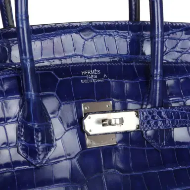HERMÈS Pre-owned Hermes Birkin 35 Bleu Electric Shiny Porosus Crocodile Palladium Hardware | Thumbnail 7 HERMÈS Pre-owned Hermes Birkin 35 Bleu Electric Shiny Porosus Crocodile Palladium Hardware | Thumbnail 7