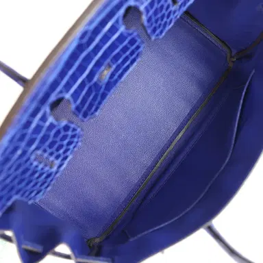 HERMÈS Pre-owned Hermes Birkin 35 Bleu Electric Shiny Porosus Crocodile Palladium Hardware | Thumbnail 8 HERMÈS Pre-owned Hermes Birkin 35 Bleu Electric Shiny Porosus Crocodile Palladium Hardware | Thumbnail 8