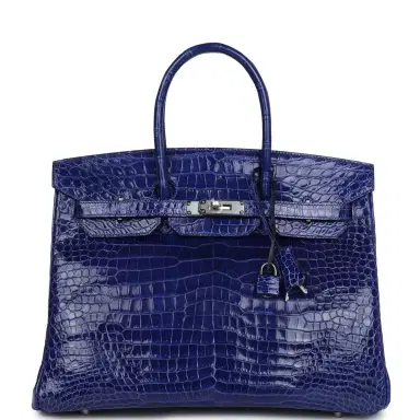 HERMÈS Pre-owned Hermes Birkin 35 Bleu Electric Shiny Porosus Crocodile Palladium Hardware | Thumbnail 1 HERMÈS Pre-owned Hermes Birkin 35 Bleu Electric Shiny Porosus Crocodile Palladium Hardware | Thumbnail 1