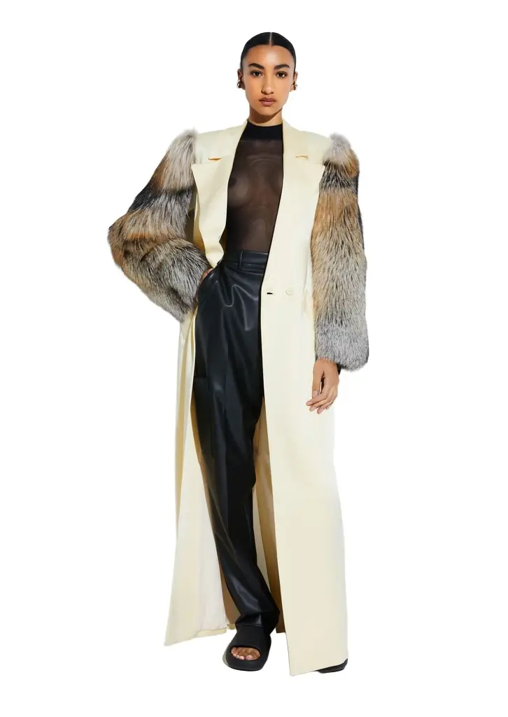 Lapointe Satin Double Breasted Coat With Fur | Thumbnail 1 Lapointe Satin Double Breasted Coat With Fur | Thumbnail 1