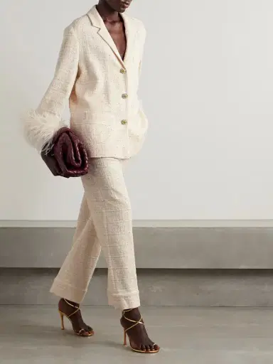 Valentino Garavani Feather-trimmed Embellished Cotton-blend Bouclé-tweed Blazer | Thumbnail 2 Valentino Garavani Feather-trimmed Embellished Cotton-blend Bouclé-tweed Blazer | Thumbnail 2