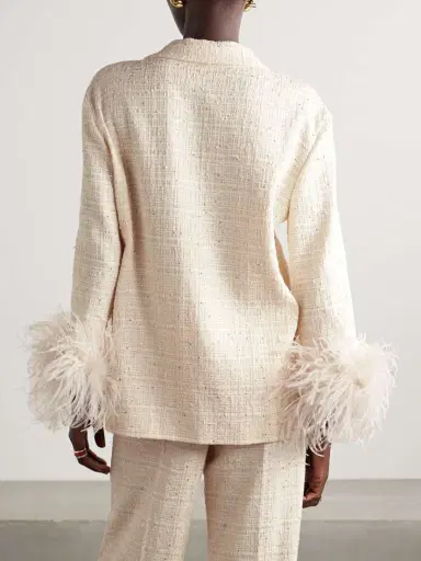 Valentino Garavani Feather-trimmed Embellished Cotton-blend Bouclé-tweed Blazer | Thumbnail 3 Valentino Garavani Feather-trimmed Embellished Cotton-blend Bouclé-tweed Blazer | Thumbnail 3