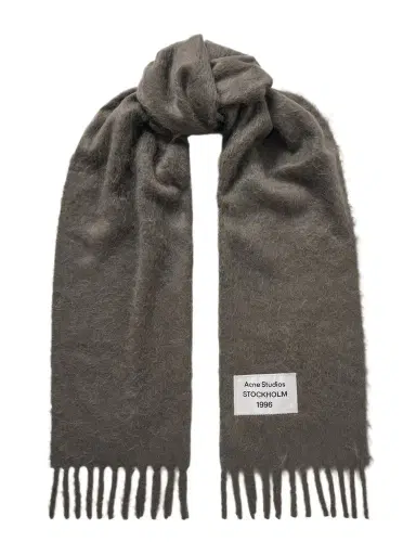 Acne Studios Appliquéd Fringed Brushed Alpaca-blend Scarf | Thumbnail 1 Acne Studios Appliquéd Fringed Brushed Alpaca-blend Scarf | Thumbnail 1