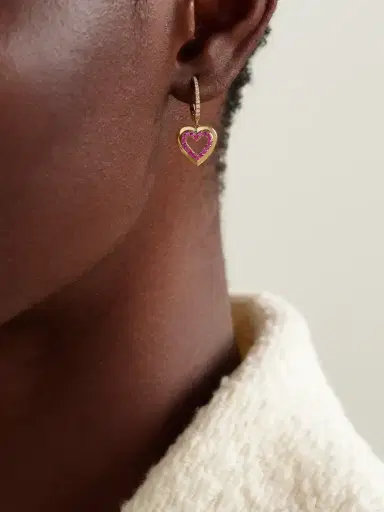 Roxanne First Heart 14-karat Gold, Sapphire And Diamond Hoop Earrings | Thumbnail 2 Roxanne First Heart 14-karat Gold, Sapphire And Diamond Hoop Earrings | Thumbnail 2