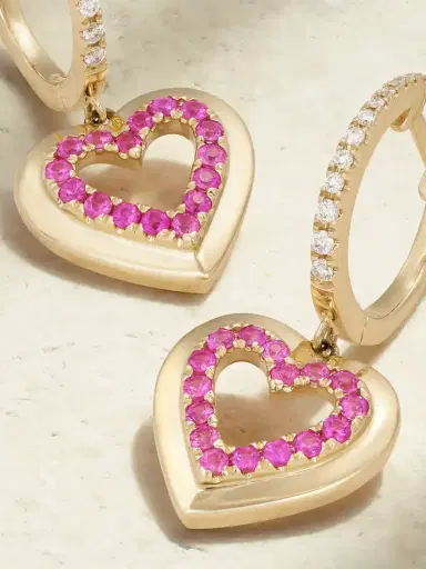 Roxanne First Heart 14-karat Gold, Sapphire And Diamond Hoop Earrings | Thumbnail 3 Roxanne First Heart 14-karat Gold, Sapphire And Diamond Hoop Earrings | Thumbnail 3