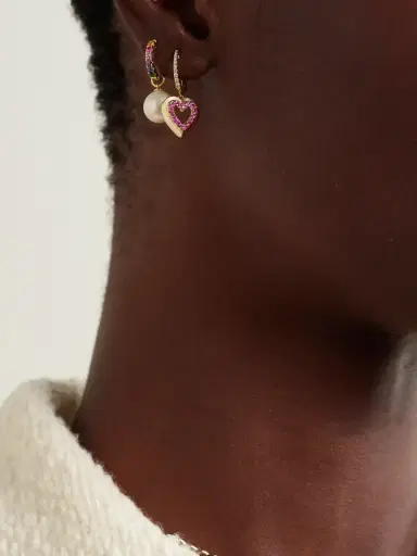 Roxanne First Heart 14-karat Gold, Sapphire And Diamond Hoop Earrings | Thumbnail 4 Roxanne First Heart 14-karat Gold, Sapphire And Diamond Hoop Earrings | Thumbnail 4
