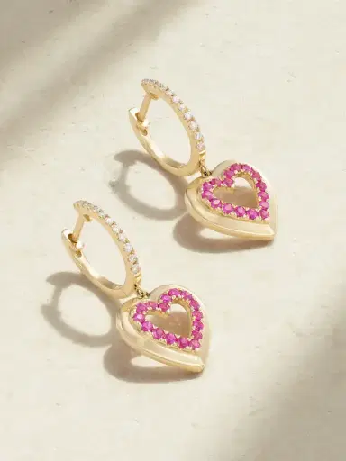 Roxanne First Heart 14-karat Gold, Sapphire And Diamond Hoop Earrings | Thumbnail 1 Roxanne First Heart 14-karat Gold, Sapphire And Diamond Hoop Earrings | Thumbnail 1