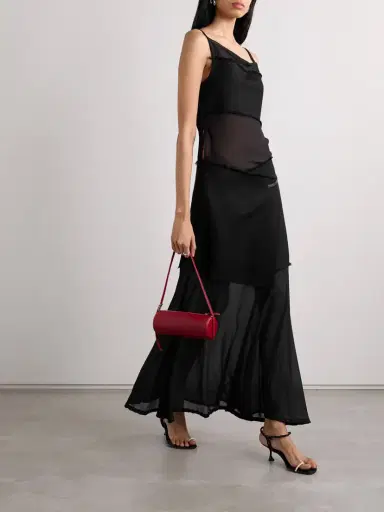 Proenza Schouler Dani Paneled Faux Leather-trimmed Chiffon And Frayed Jersey Maxi Wrap Dress | Thumbnail 2 Proenza Schouler Dani Paneled Faux Leather-trimmed Chiffon And Frayed Jersey Maxi Wrap Dress | Thumbnail 2
