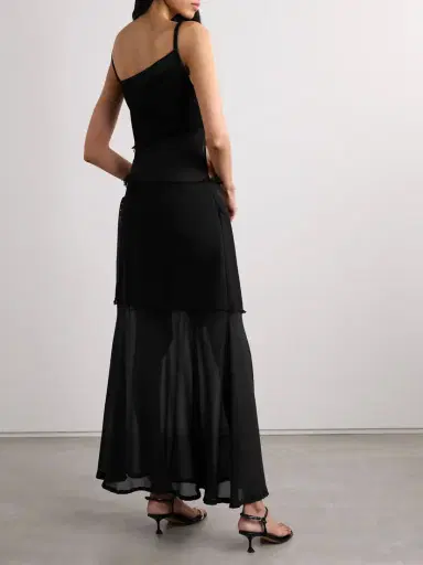 Proenza Schouler Dani Paneled Faux Leather-trimmed Chiffon And Frayed Jersey Maxi Wrap Dress | Thumbnail 3 Proenza Schouler Dani Paneled Faux Leather-trimmed Chiffon And Frayed Jersey Maxi Wrap Dress | Thumbnail 3