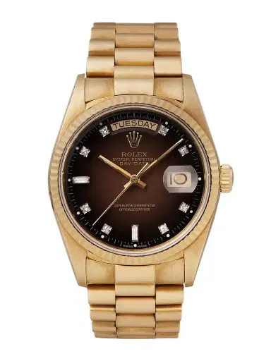 Stephanie Windsor + Rolex Vintage 1986 Oyster Perpetual Day-date President Automatic 36mm 18-karat Gold Diamond Watch, Ref. No., 18083 | Thumbnail 1 Stephanie Windsor + Rolex Vintage 1986 Oyster Perpetual Day-date President Automatic 36mm 18-karat Gold Diamond Watch, Ref. No., 18083 | Thumbnail 1