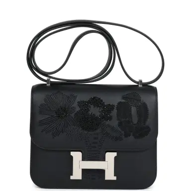 HERMÈS Hermes Constance 18 "Dancing Flowers" Black Embroidered Swift Palladium Hardware | Thumbnail 1 HERMÈS Hermes Constance 18 "Dancing Flowers" Black Embroidered Swift Palladium Hardware | Thumbnail 1