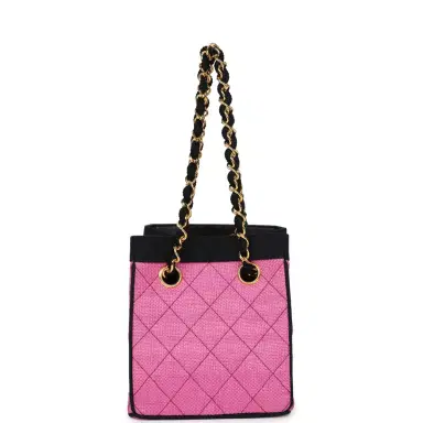 Chanel Vintage Chanel Set of Two Mini Bucket Bag & Oval Handbag Pink and Black Raffia Gold Hardware | Thumbnail 2 Chanel Vintage Chanel Set of Two Mini Bucket Bag & Oval Handbag Pink and Black Raffia Gold Hardware | Thumbnail 2