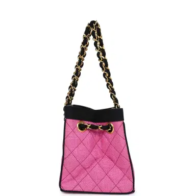 Chanel Vintage Chanel Set of Two Mini Bucket Bag & Oval Handbag Pink and Black Raffia Gold Hardware | Thumbnail 5 Chanel Vintage Chanel Set of Two Mini Bucket Bag & Oval Handbag Pink and Black Raffia Gold Hardware | Thumbnail 5