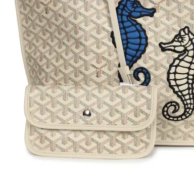 goyard Goyard Goyardine Sand Anjou PM Embroidered Seahorse Bag Palladium Hardware | Thumbnail 6 goyard Goyard Goyardine Sand Anjou PM Embroidered Seahorse Bag Palladium Hardware | Thumbnail 6
