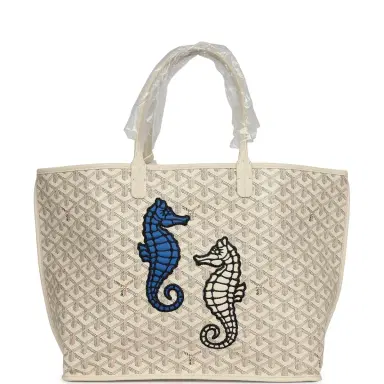 goyard Goyard Goyardine Sand Anjou PM Embroidered Seahorse Bag Palladium Hardware | Thumbnail 1 goyard Goyard Goyardine Sand Anjou PM Embroidered Seahorse Bag Palladium Hardware | Thumbnail 1