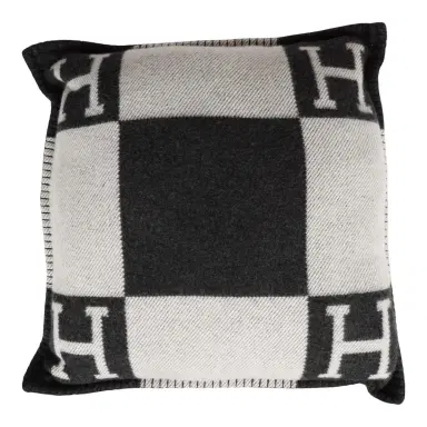 HERMÈS Hermes "Avalon" Ecru and Gris Fonce Signature H Cushion PM Single | Thumbnail 1 HERMÈS Hermes "Avalon" Ecru and Gris Fonce Signature H Cushion PM Single | Thumbnail 1