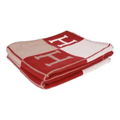 HERMÈS Hermes "Classic Avalon" Ecru and Rouge Blanket | Thumbnail 2 HERMÈS Hermes "Classic Avalon" Ecru and Rouge Blanket | Thumbnail 2