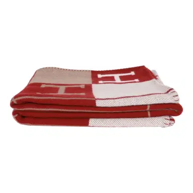 HERMÈS Hermes "Classic Avalon" Ecru and Rouge Blanket | Thumbnail 3 HERMÈS Hermes "Classic Avalon" Ecru and Rouge Blanket | Thumbnail 3