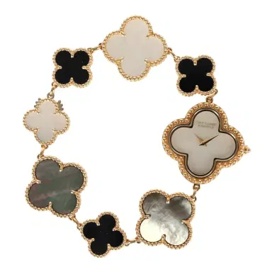 Van Cleef & Arpels Van Cleef & Arpels Small Alhambra Watch Mother of Pearl & Onyx | Thumbnail 1 Van Cleef & Arpels Van Cleef & Arpels Small Alhambra Watch Mother of Pearl & Onyx | Thumbnail 1