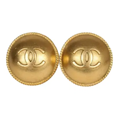 Chanel Vintage Chanel CC Round Button Clip On Earrings Gold Metal | Thumbnail 1 Chanel Vintage Chanel CC Round Button Clip On Earrings Gold Metal | Thumbnail 1
