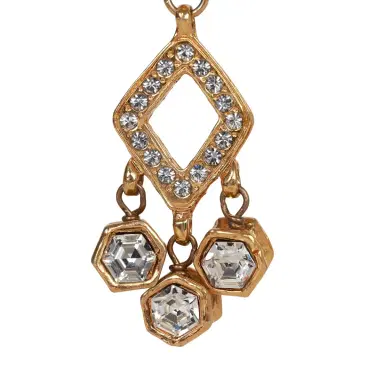 Chanel Vintage Chanel Gold Plated Textured Rhinestone Dangle Clip On Earrings | Thumbnail 4 Chanel Vintage Chanel Gold Plated Textured Rhinestone Dangle Clip On Earrings | Thumbnail 4