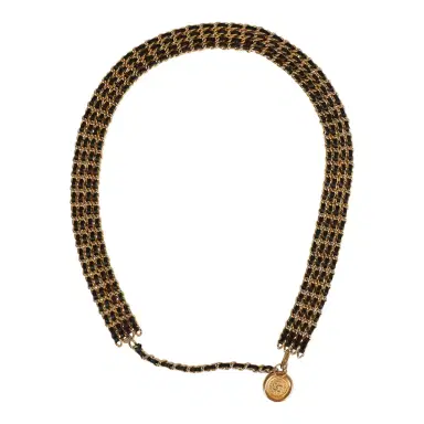 Chanel Vintage Chanel Quadruple Layered Chain Belt Black and Gold Leather & Gold Metal | Thumbnail 1 Chanel Vintage Chanel Quadruple Layered Chain Belt Black and Gold Leather & Gold Metal | Thumbnail 1