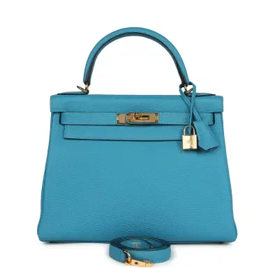 HERMÈS Pre-owned Hermes Kelly Retourne 28 Bleu Turquoise Togo Gold Hardware | Thumbnail 1 HERMÈS Pre-owned Hermes Kelly Retourne 28 Bleu Turquoise Togo Gold Hardware | Thumbnail 1
