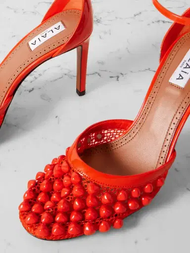Alaïa 90 Embellished Fishnet And Patent-leather Pumps | Thumbnail 4 Alaïa 90 Embellished Fishnet And Patent-leather Pumps | Thumbnail 4