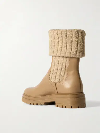Gianvito Rossi Tenney Leather And Ribbed-knit Chelsea Boots | Thumbnail 3 Gianvito Rossi Tenney Leather And Ribbed-knit Chelsea Boots | Thumbnail 3
