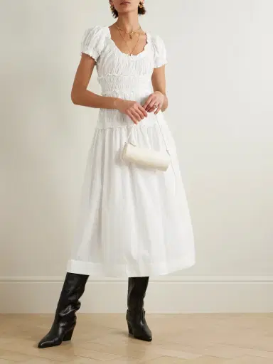 DÔEN Leanne Shirred Organic Cotton-poplin Midi Dress | Thumbnail 2 DÔEN Leanne Shirred Organic Cotton-poplin Midi Dress | Thumbnail 2