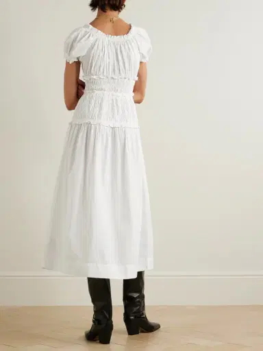 DÔEN Leanne Shirred Organic Cotton-poplin Midi Dress | Thumbnail 3 DÔEN Leanne Shirred Organic Cotton-poplin Midi Dress | Thumbnail 3